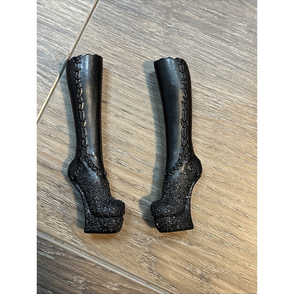 Monster High Doll Boots Frankie Stein Ghouls Rule Tall Glittery Black Knee 4A